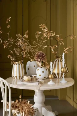 Pip Studio Weihnachten|Große Vasen|Metall Vase Streifen Weiß Gold 29cm Weiss-Gold