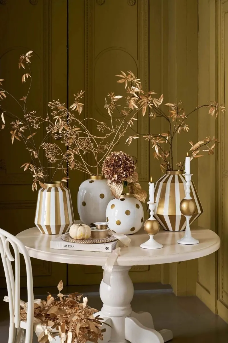 Pip Studio Weihnachten|Große Vasen|Metall Vase Streifen Weiß Gold 29cm Weiss-Gold