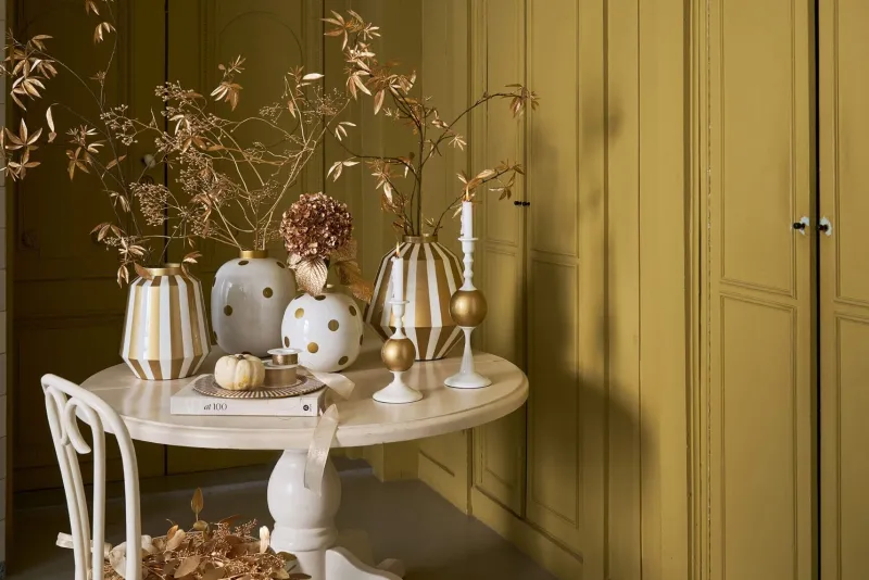 Pip Studio Weihnachten|Große Vasen|Metall Vase Streifen Weiß Gold 35cm Weiss-Gold