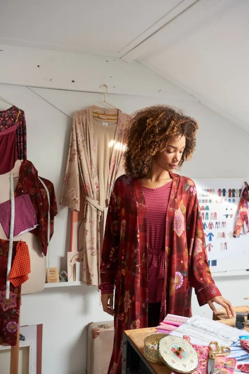 Pip Studio Kimonos|Bademäntel|Naomi Kimono Flores Felices Rot