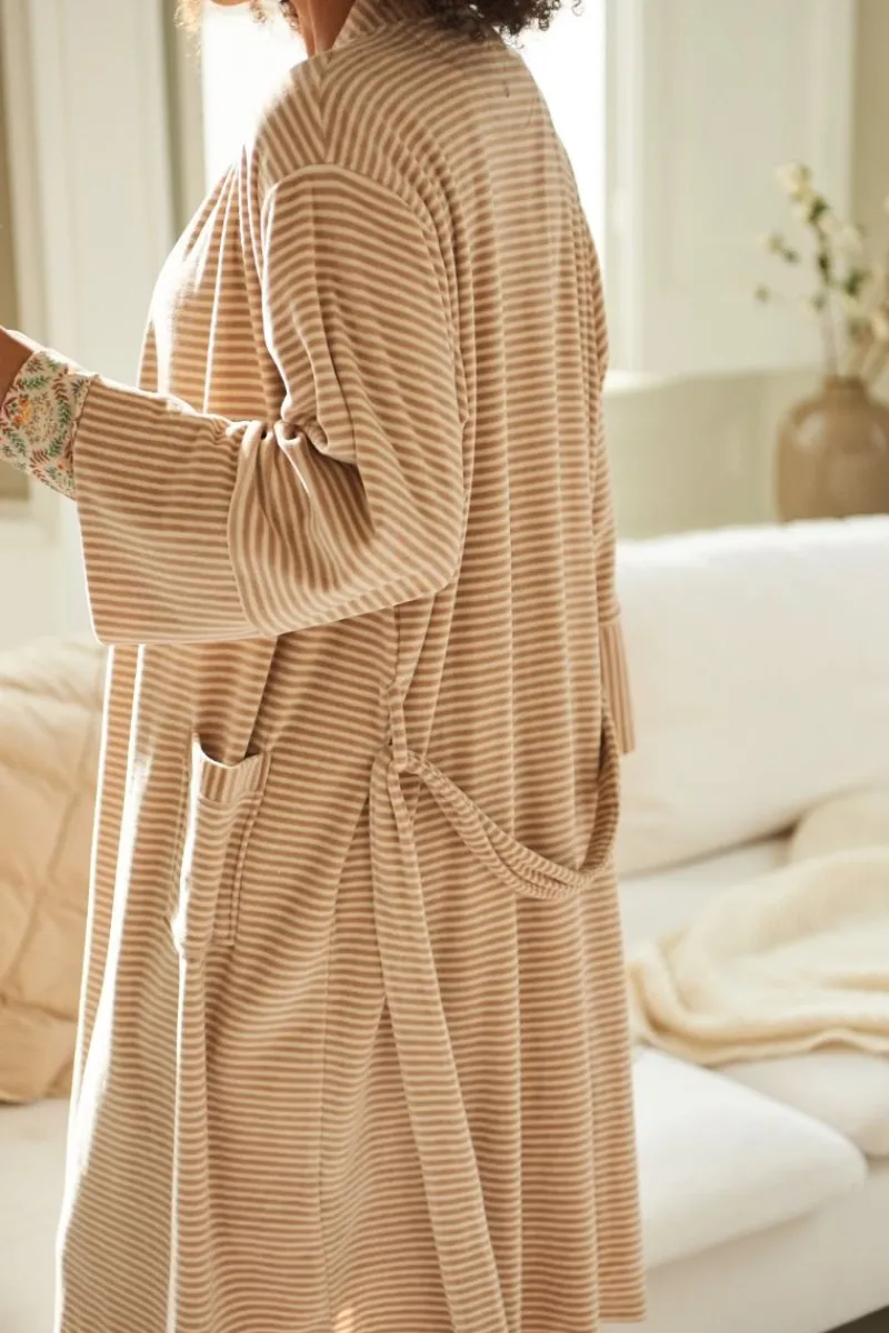 Pip Studio Kimonos|Bademäntel|Naomi Kimono Velvet Little Sumo Stripe Sand