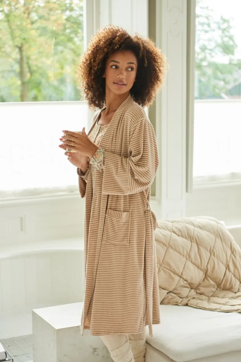 Pip Studio Kimonos|Bademäntel|Naomi Kimono Velvet Little Sumo Stripe Sand