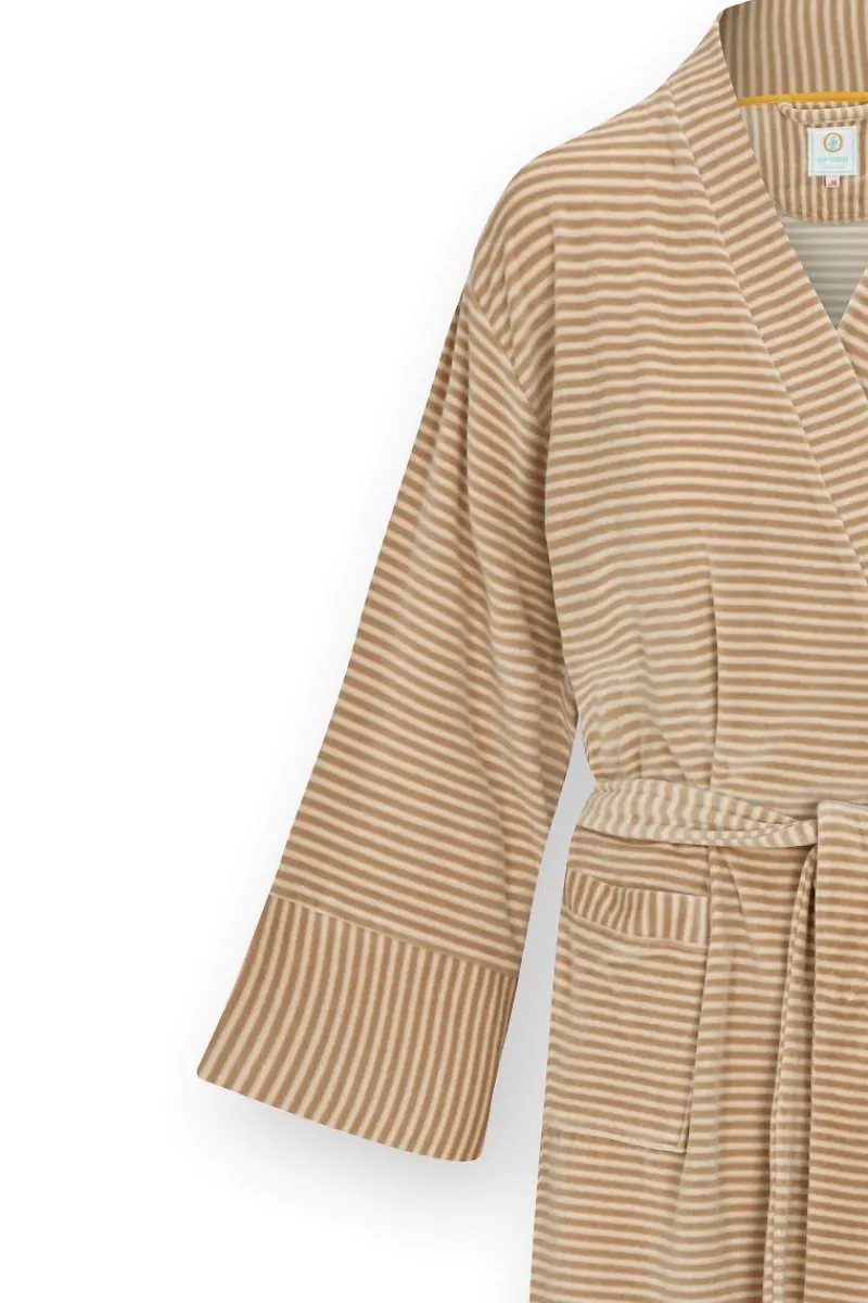 Pip Studio Kimonos|Bademäntel|Naomi Kimono Velvet Little Sumo Stripe Sand