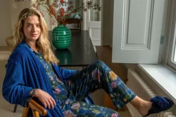 Pip Studio Kimonos|Bademäntel|Naomi Kimono Velvet Little Sumo Stripe Blau