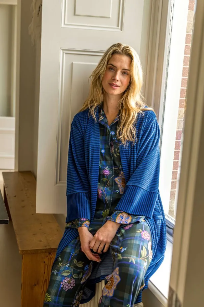 Pip Studio Kimonos|Bademäntel|Naomi Kimono Velvet Little Sumo Stripe Blau