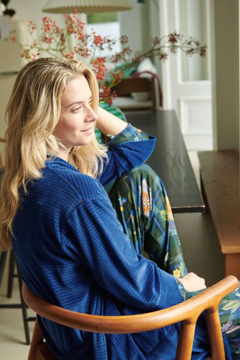 Pip Studio Kimonos|Bademäntel|Naomi Kimono Velvet Little Sumo Stripe Blau
