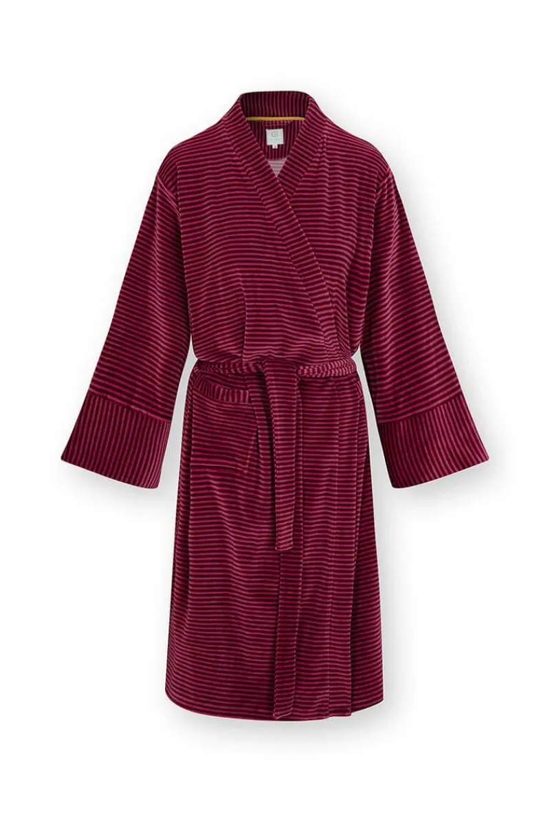 Pip Studio Kimonos|Bademäntel|Naomi Kimono Velvet Little Sumo Stripe Rosa Rot