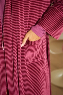 Pip Studio Kimonos|Bademäntel|Naomi Kimono Velvet Little Sumo Stripe Rosa Rot