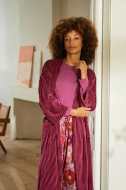 Pip Studio Kimonos|Bademäntel|Naomi Kimono Velvet Little Sumo Stripe Rosa Rot