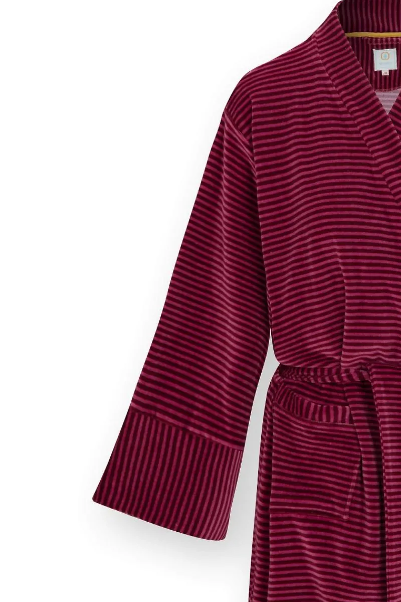 Pip Studio Kimonos|Bademäntel|Naomi Kimono Velvet Little Sumo Stripe Rosa Rot