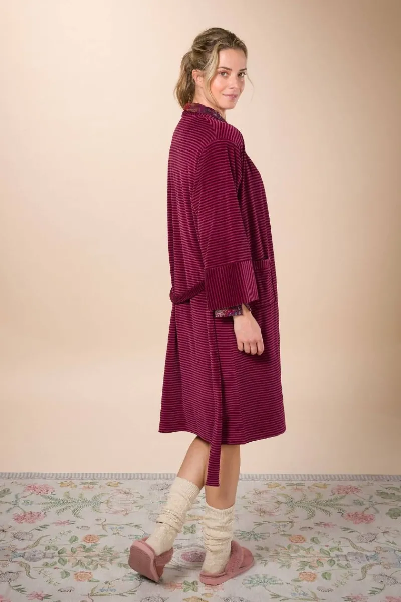 Pip Studio Kimonos|Bademäntel|Naomi Kimono Velvet Little Sumo Stripe Rosa Rot