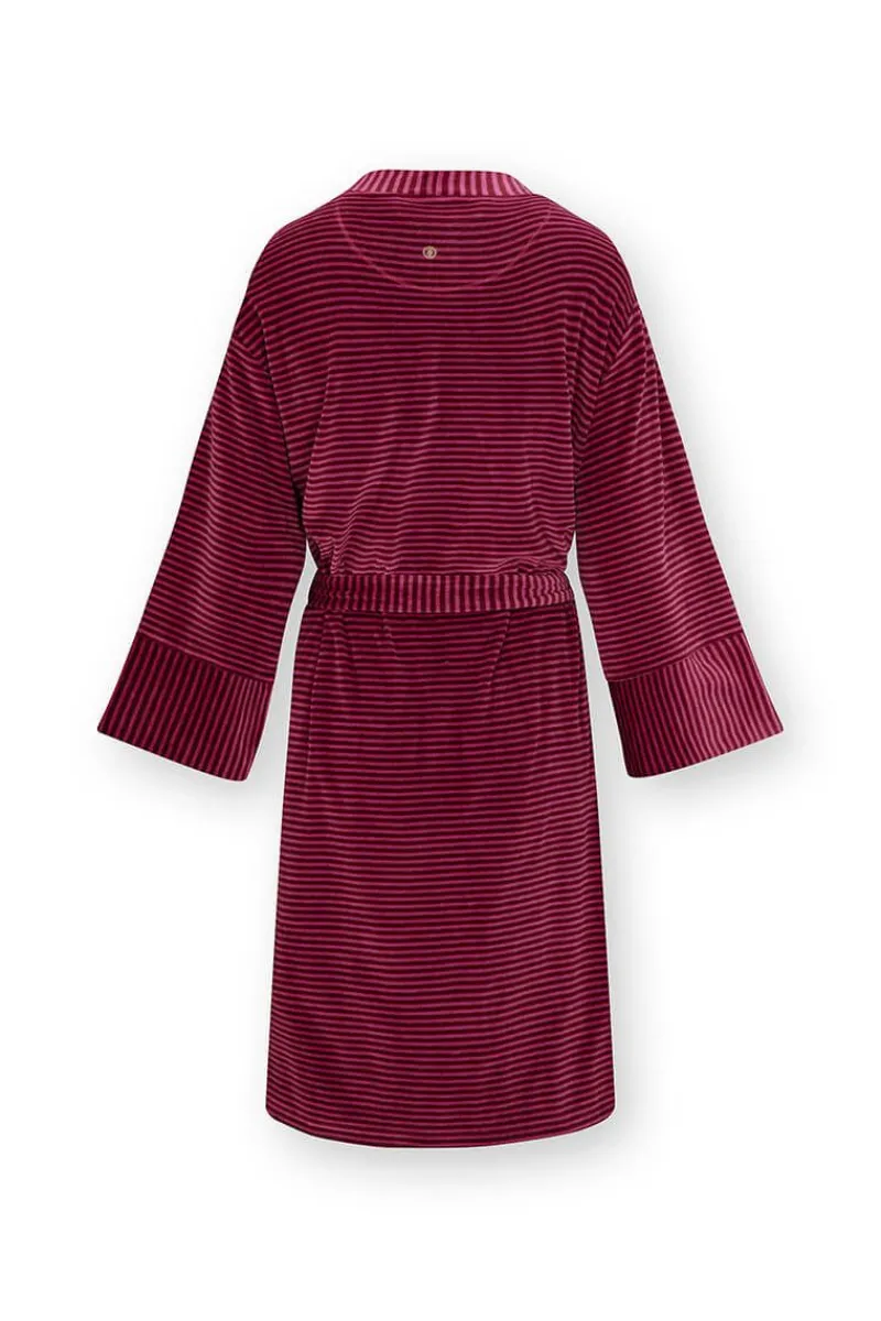 Pip Studio Kimonos|Bademäntel|Naomi Kimono Velvet Little Sumo Stripe Rosa Rot