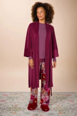 Pip Studio Kimonos|Bademäntel|Naomi Kimono Velvet Little Sumo Stripe Rosa Rot