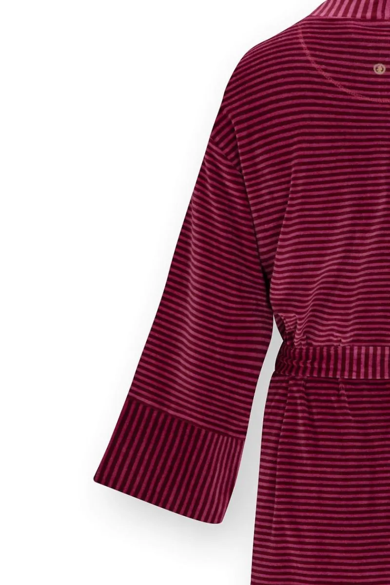 Pip Studio Kimonos|Bademäntel|Naomi Kimono Velvet Little Sumo Stripe Rosa Rot