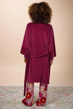 Pip Studio Kimonos|Bademäntel|Naomi Kimono Velvet Little Sumo Stripe Rosa Rot