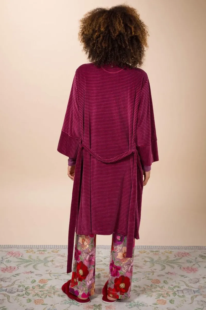 Pip Studio Kimonos|Bademäntel|Naomi Kimono Velvet Little Sumo Stripe Rosa Rot