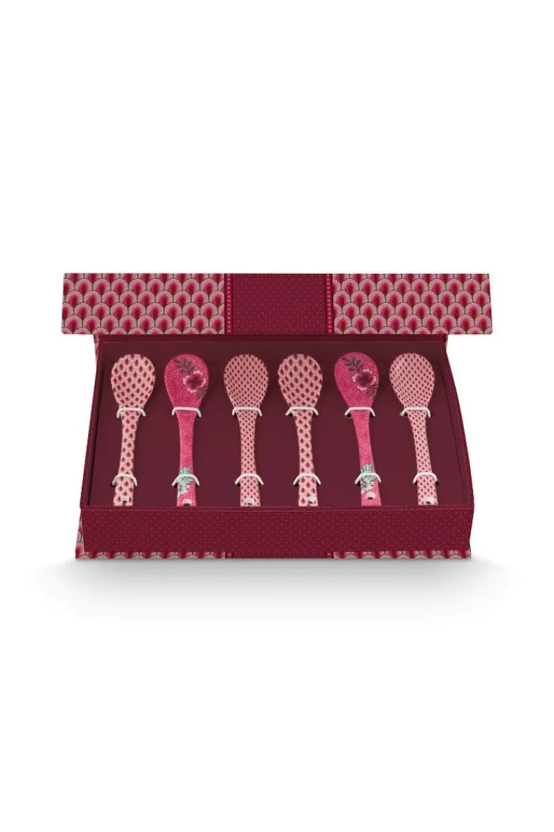 Pip Studio Besteck|Porzellan Sets|Oriental Flower Festival Set/6 Teelöffel Dunkel Rosa