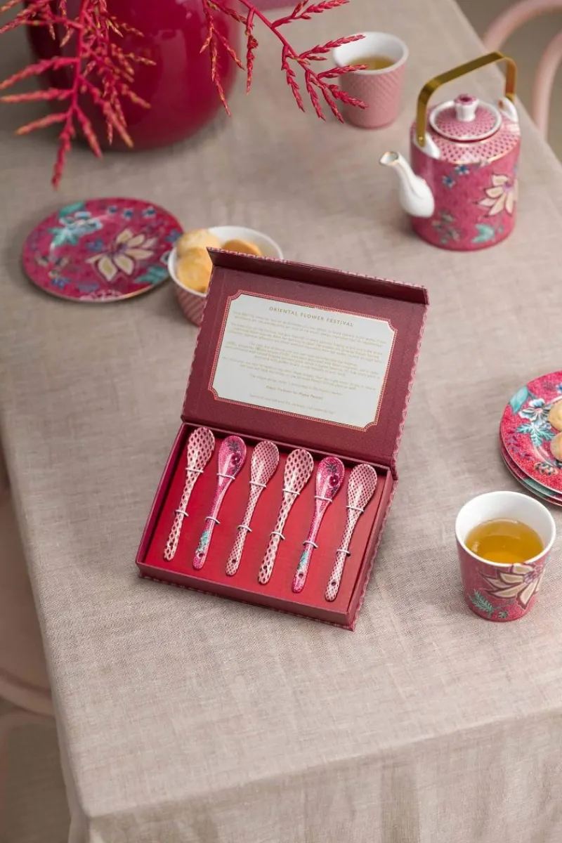 Pip Studio Besteck|Porzellan Sets|Oriental Flower Festival Set/6 Teelöffel Dunkel Rosa