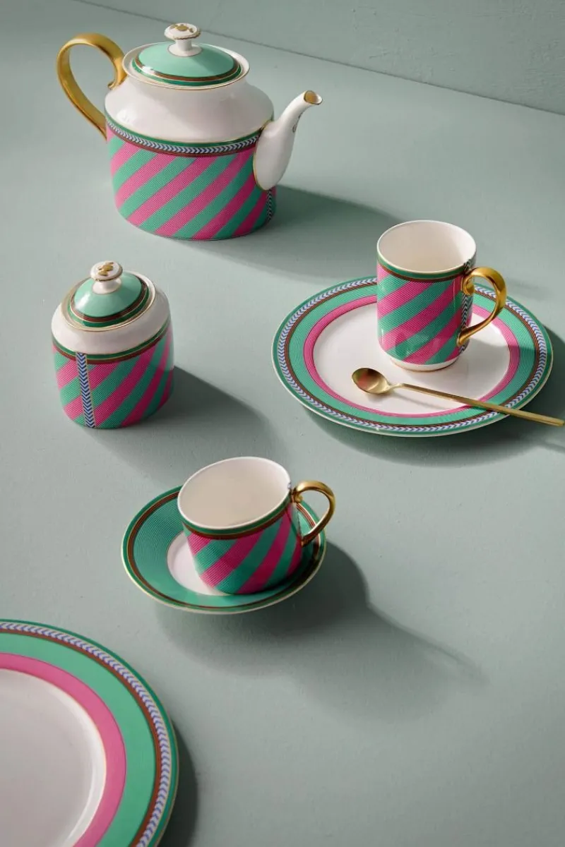 Pip Studio Frühstücksteller|Pip Chique Stripes Frühstücksteller Rosa/Grün 23cm