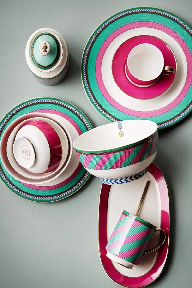 Pip Studio Frühstücksteller|Pip Chique Stripes Frühstücksteller Rosa/Grün 23cm