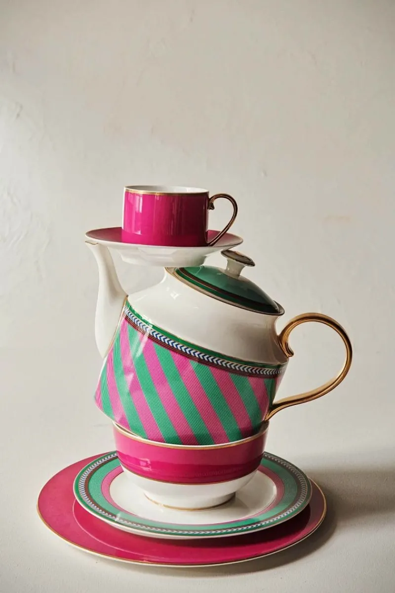 Pip Studio Frühstücksteller|Pip Chique Stripes Frühstücksteller Rosa/Grün 23cm