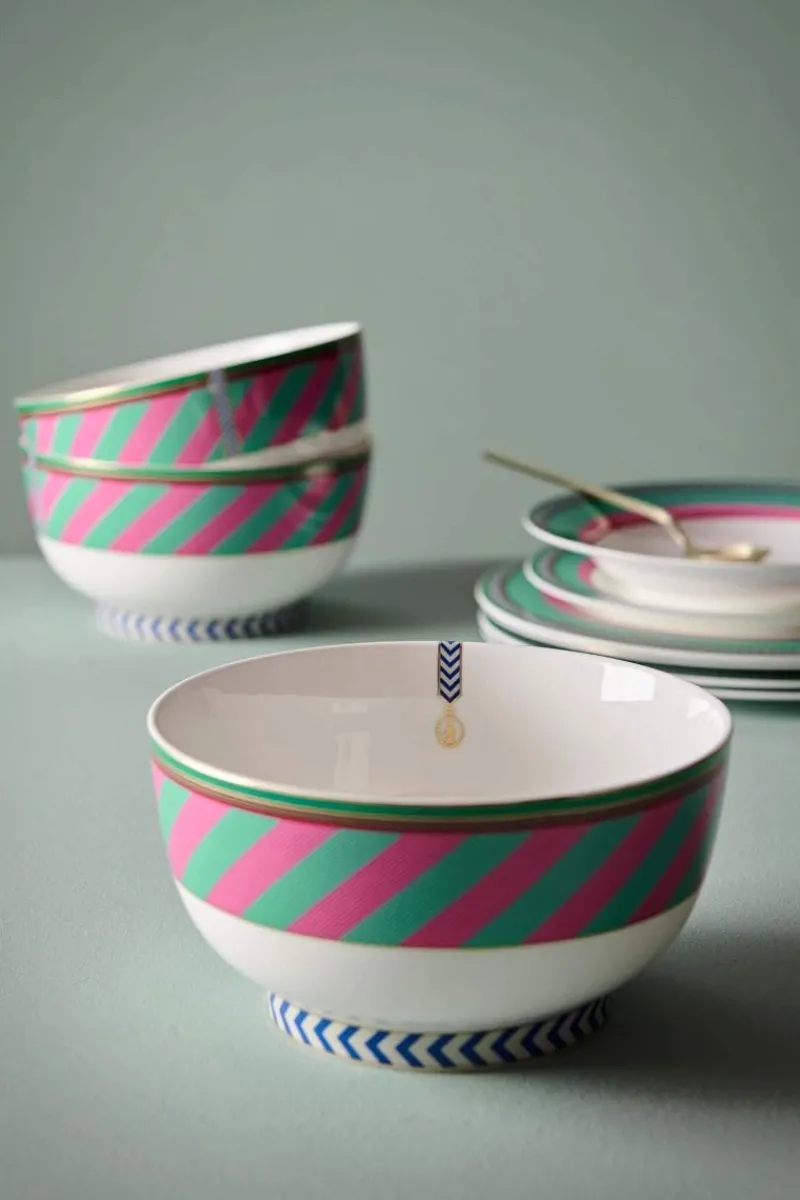 Pip Studio Schalen|Pip Chique Stripes Schale Rosa/Grün 20.5cm Mehrfarbig