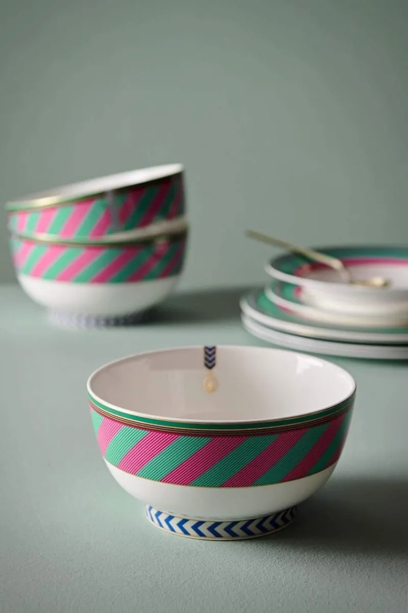 Pip Studio Schalen|Pip Chique Stripes Schale Rosa/Grün 18cm Mehrfarbig