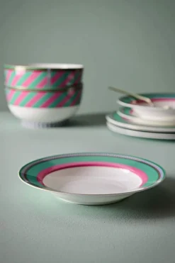 Pip Studio Tiefe Teller|Pip Chique Stripes Tiefer Teller Rosa/Grün 23.5cm Mehrfarbig