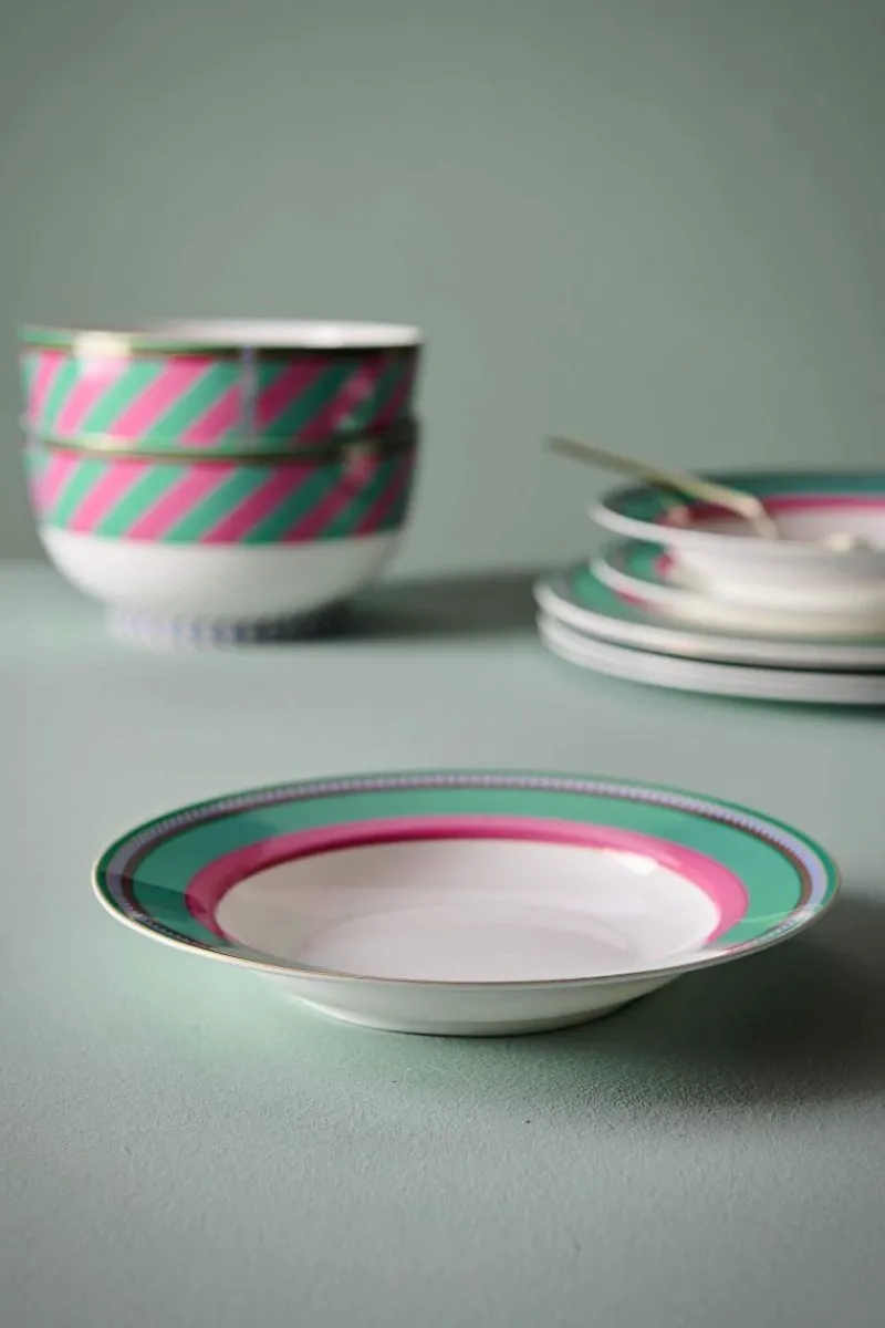 Pip Studio Tiefe Teller|Pip Chique Stripes Tiefer Teller Rosa/Grün 23.5cm Mehrfarbig