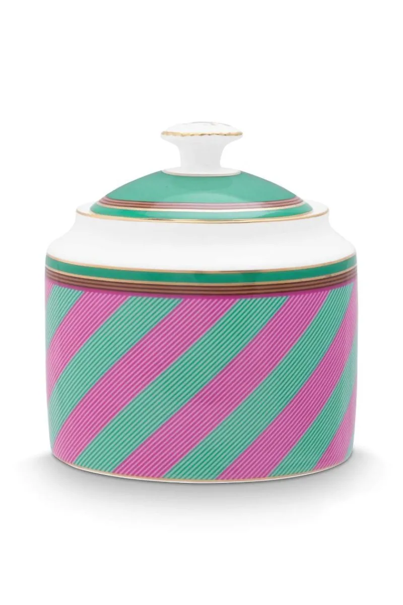 Pip Studio Zuckerdose|Pip Chique Stripes Zuckerdose Rosa/Grün Mehrfarbig