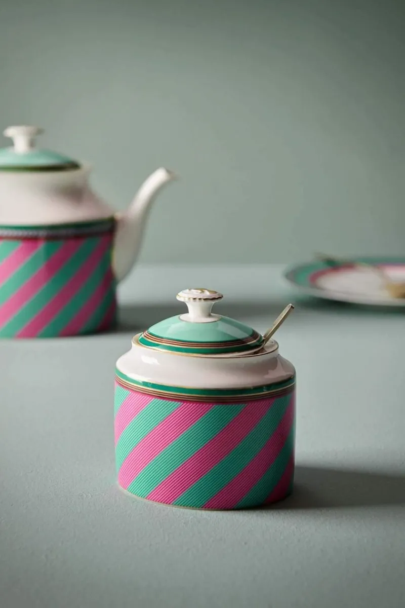Pip Studio Zuckerdose|Pip Chique Stripes Zuckerdose Rosa/Grün Mehrfarbig
