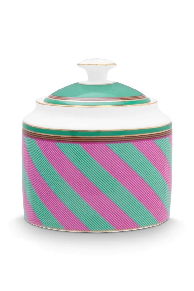 Pip Studio Zuckerdose|Pip Chique Stripes Zuckerdose Rosa/Grün Mehrfarbig