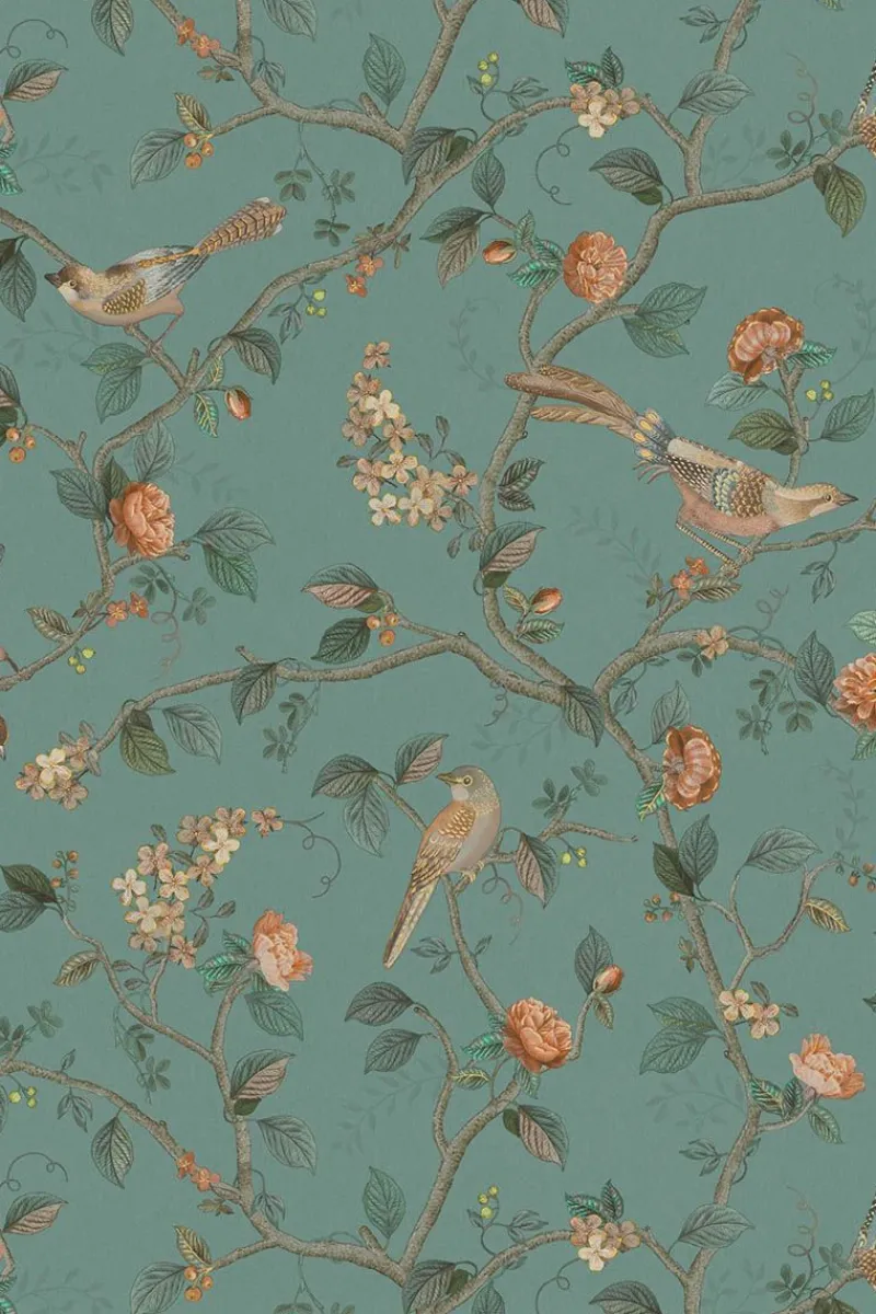 Pip Studio Vliestapete|Good Nightingale Vliestapete Petrol Blau