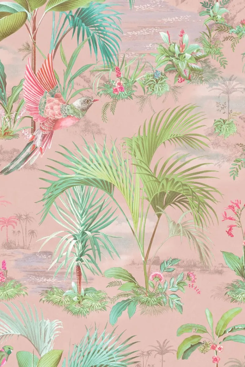 Pip Studio Vliestapete|Palm Scene Vliestapete Rosa