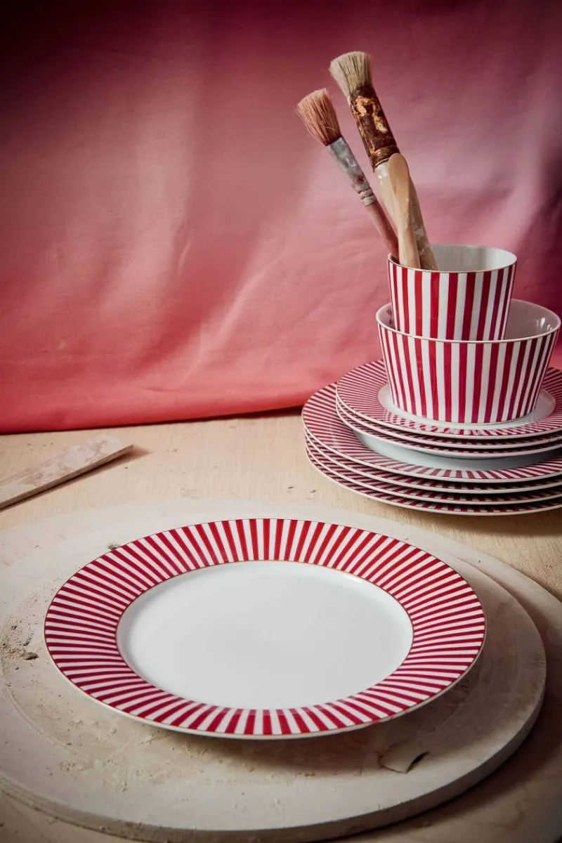 Pip Studio Frühstücksteller|Royal Stripes Frühstücksteller Dunkel 21cm Rosa