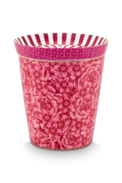 Pip Studio Teetassen|Porzellan Sets|Royal Stripes Tasse Blumen & Teebeutelablage Dunkel Rosa