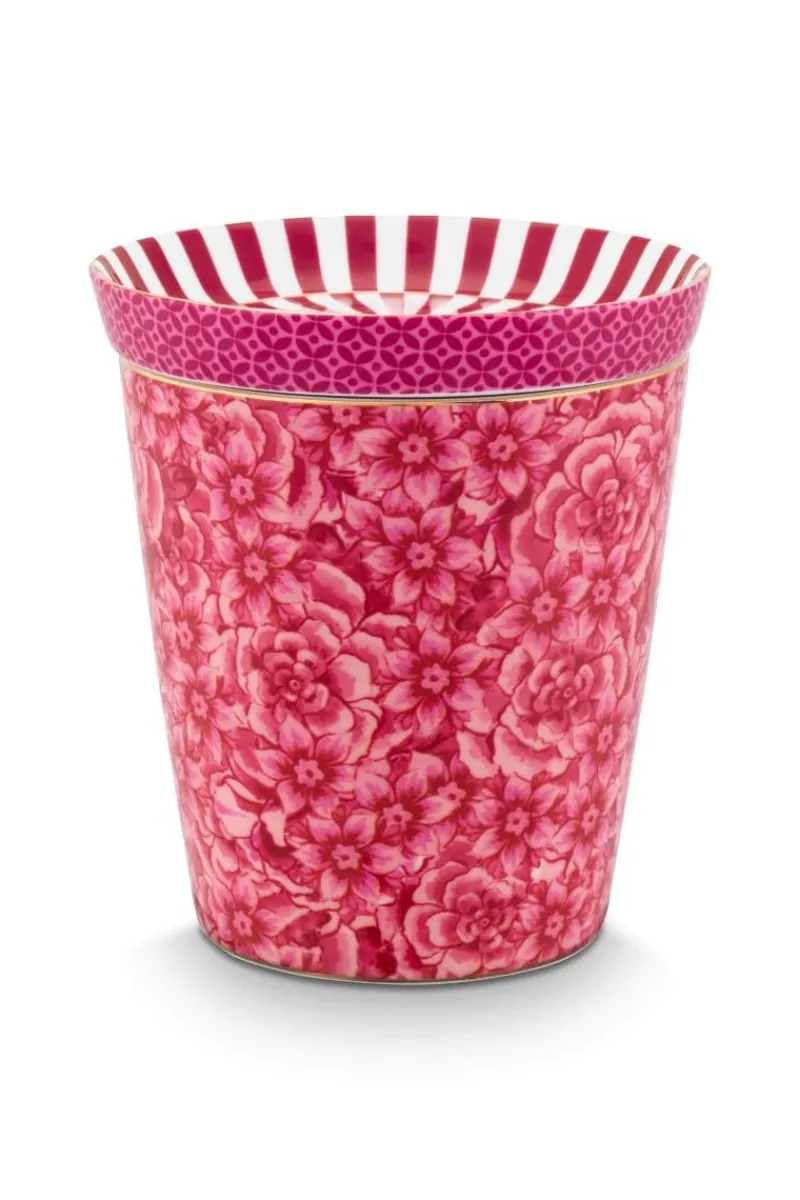 Pip Studio Teetassen|Porzellan Sets|Royal Stripes Tasse Blumen & Teebeutelablage Dunkel Rosa