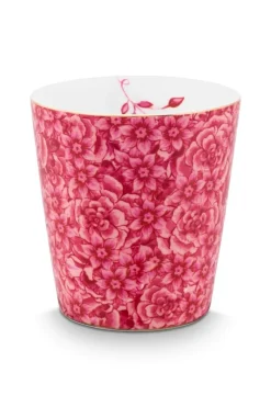 Pip Studio Teetassen|Porzellan Sets|Royal Stripes Tasse Blumen & Teebeutelablage Dunkel Rosa