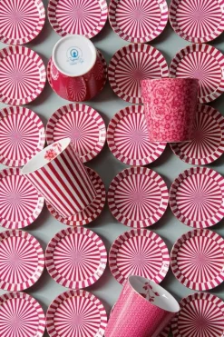 Pip Studio Teetassen|Porzellan Sets|Royal Stripes Tasse Blumen & Teebeutelablage Dunkel Rosa