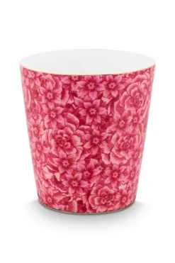 Pip Studio Teetassen|Porzellan Sets|Royal Stripes Tasse Blumen & Teebeutelablage Dunkel Rosa