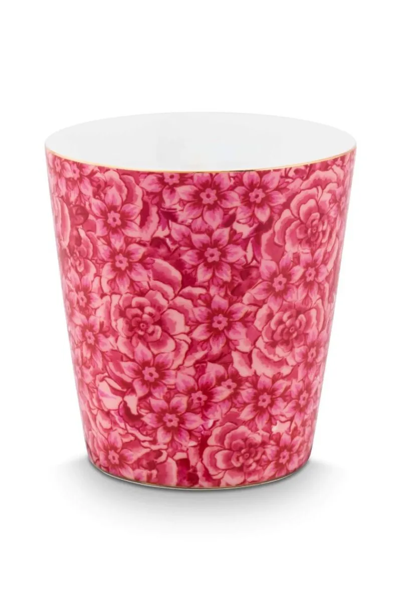 Pip Studio Teetassen|Porzellan Sets|Royal Stripes Tasse Blumen & Teebeutelablage Dunkel Rosa