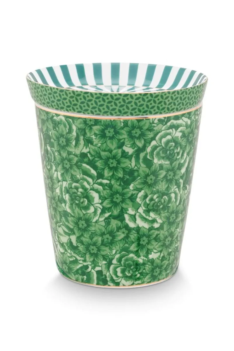 Pip Studio Porzellan Sets|Teetassen|Royal Stripes Tasse Blumen & Teebeutelablage Grün