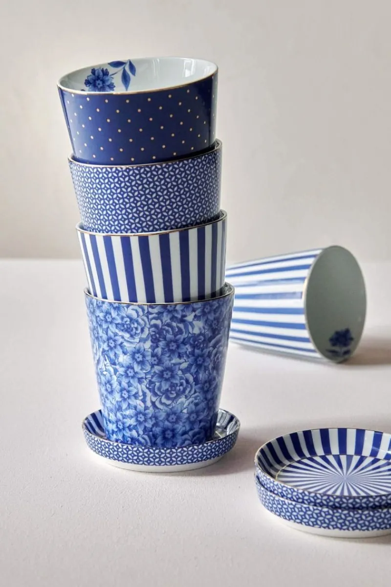 Pip Studio Porzellan Sets|Teetassen|Royal Stripes Tasse Blumen & Teebeutelablage Blau