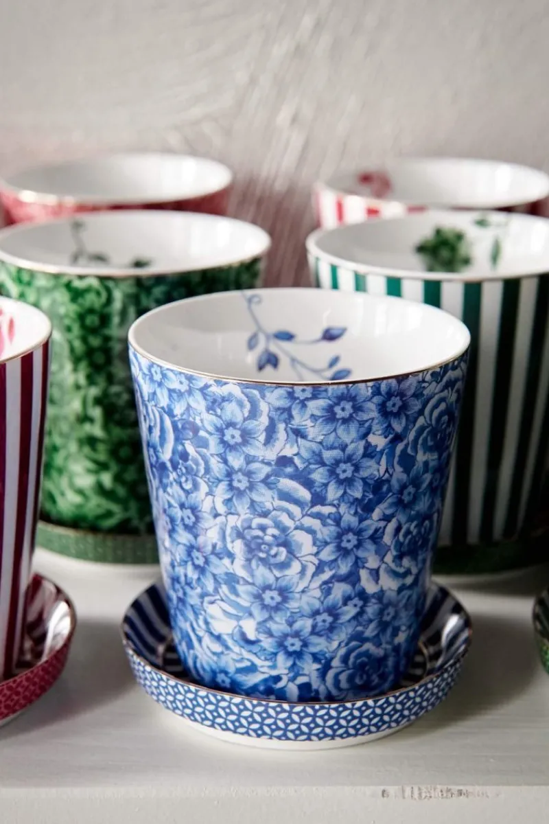 Pip Studio Porzellan Sets|Teetassen|Royal Stripes Tasse Blumen & Teebeutelablage Blau
