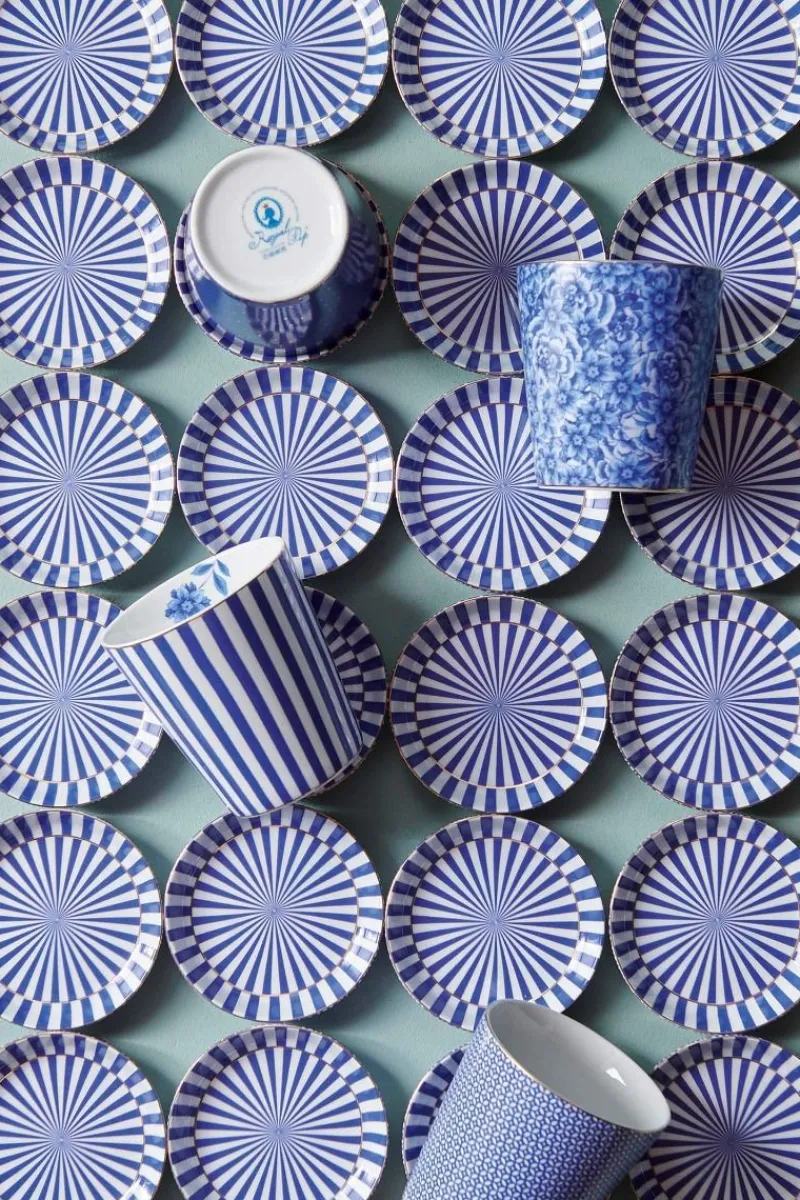Pip Studio Porzellan Sets|Teetassen|Royal Stripes Tasse Blumen & Teebeutelablage Blau