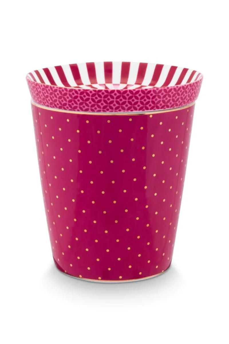 Pip Studio Porzellan Sets|Teetassen|Royal Stripes Tasse Punkte & Teebeutelablage Dunkel Rosa