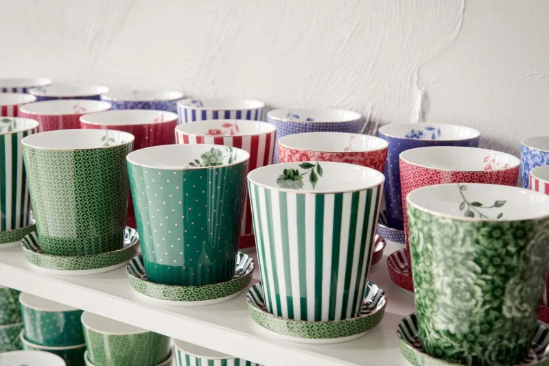 Pip Studio Porzellan Sets|Teetassen|Royal Stripes Tasse Punkte & Teebeutelablage Grün