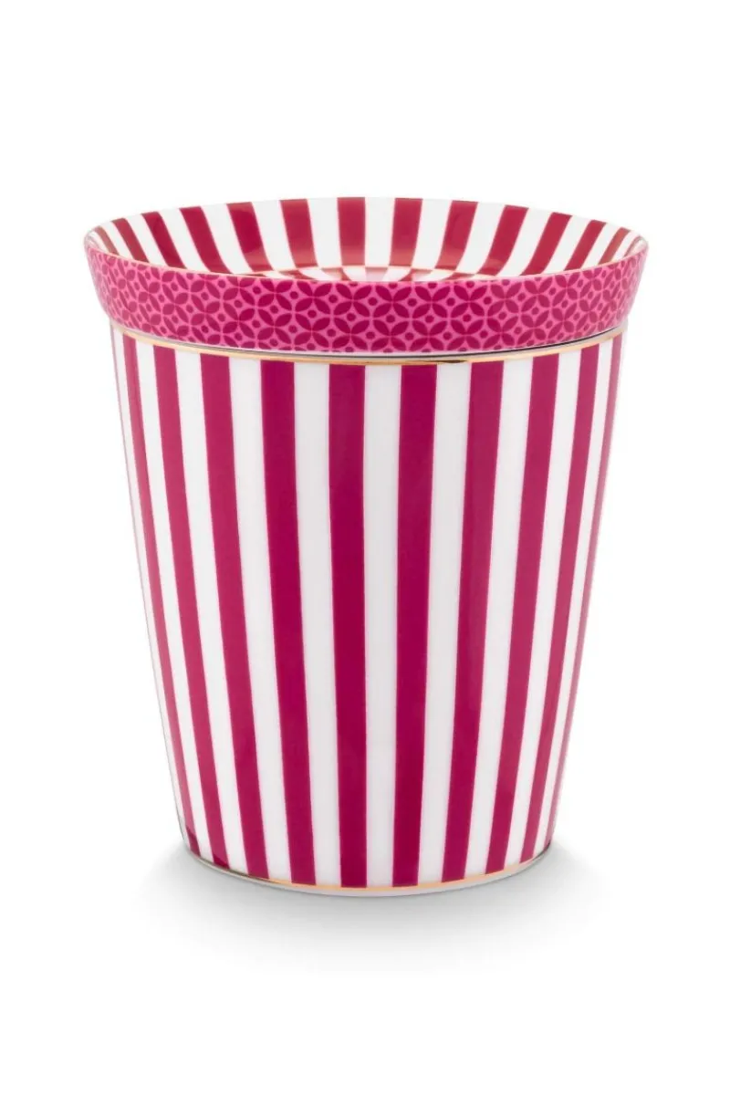 Pip Studio Porzellan Sets|Teetassen|Royal Stripes Tasse & Teebeutelablage Dunkel Rosa