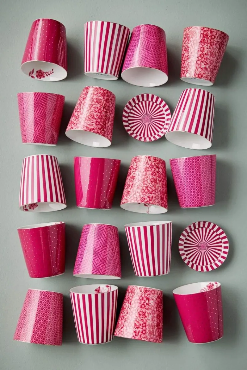 Pip Studio Porzellan Sets|Teetassen|Royal Stripes Tasse & Teebeutelablage Dunkel Rosa