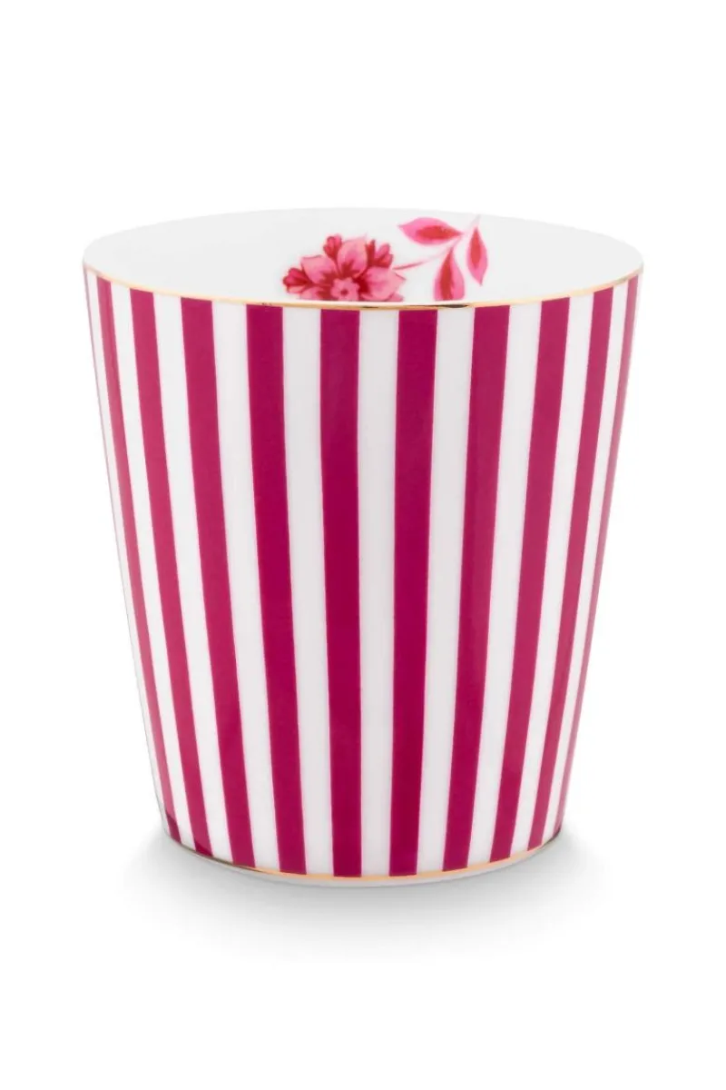 Pip Studio Porzellan Sets|Teetassen|Royal Stripes Tasse & Teebeutelablage Dunkel Rosa